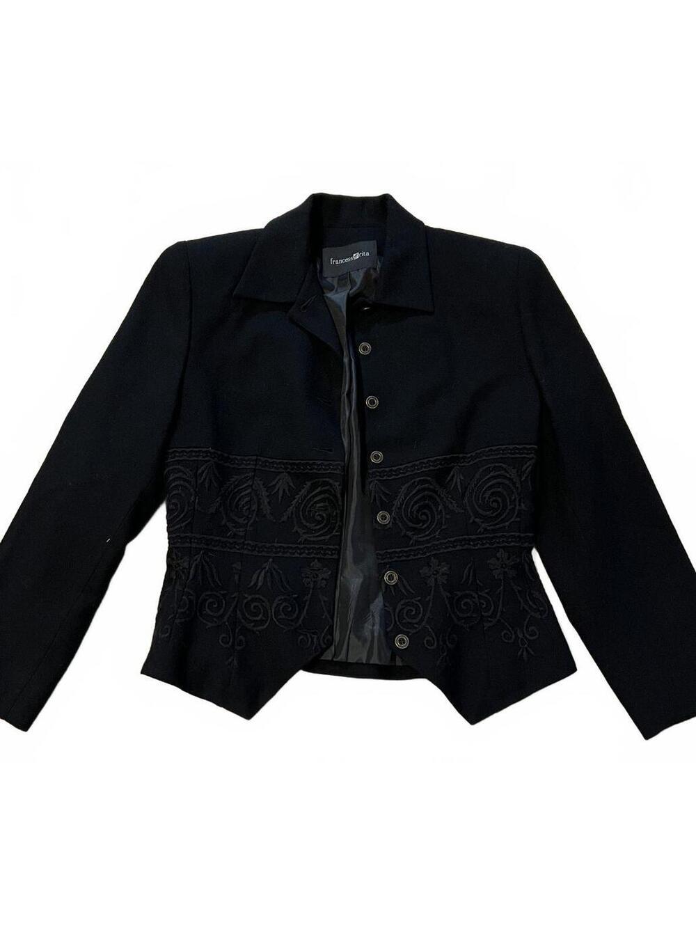 Francess Rita Women's Black Embroidered Button-Up Blazer Jacket Size 8